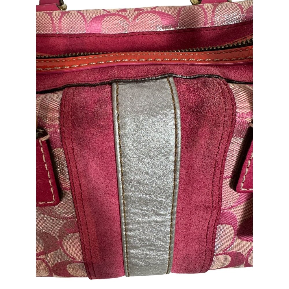 Vintage Coach Signature Pink Metallic Silver Splash Boston Satchel Bag Y2K 2186 - Picture 13 of 16